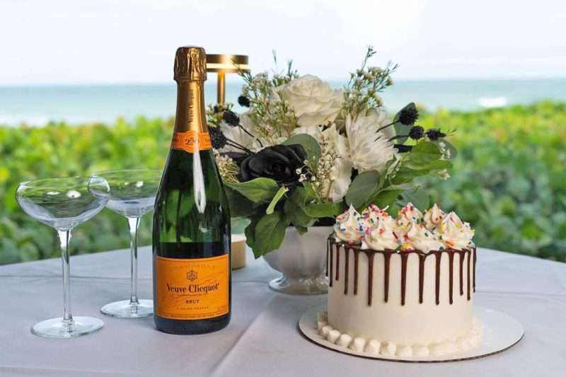 Table Centerpiece, Bottle Of Veuve Clicquot & 6-inch Birthday Cake